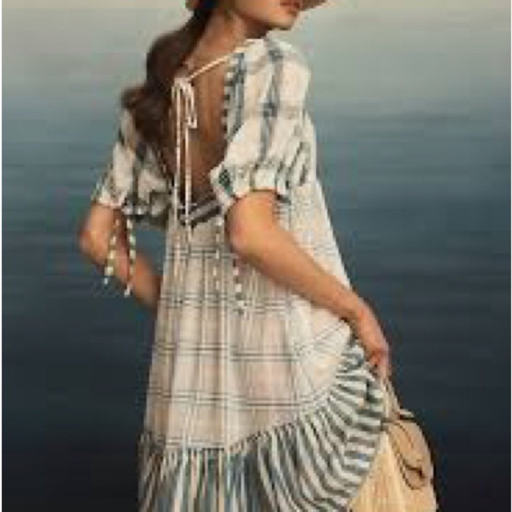 Pilcro Anthropologie Striped Blue and White Cottage Dress